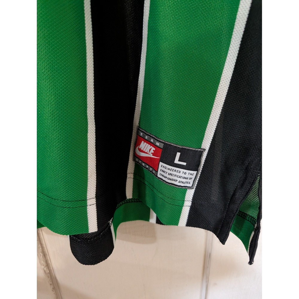 Vintage 90s Nike Team Jersey Mens Green Black Vertical Stripe V-Neck Soccer L - Picture 4 of 14